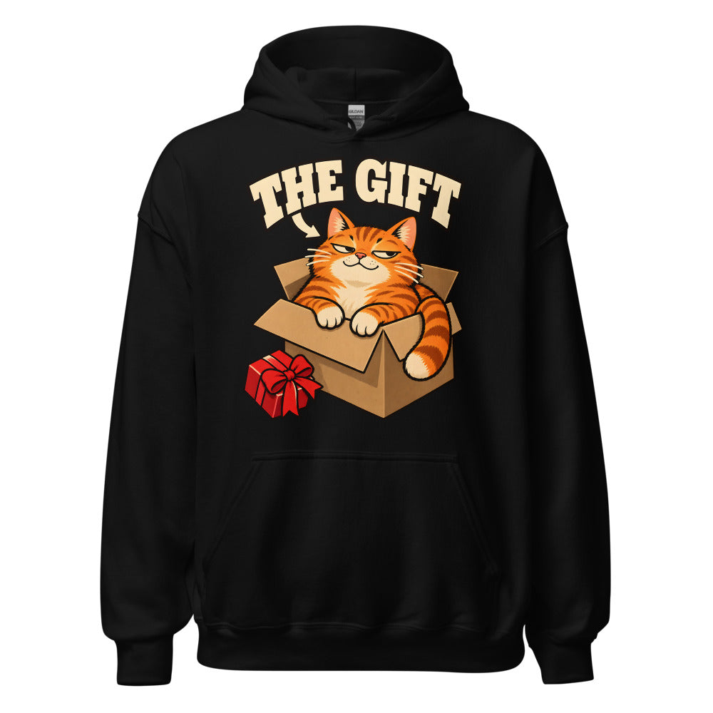 The Gift Cat funny Christmas hoodie in Black
