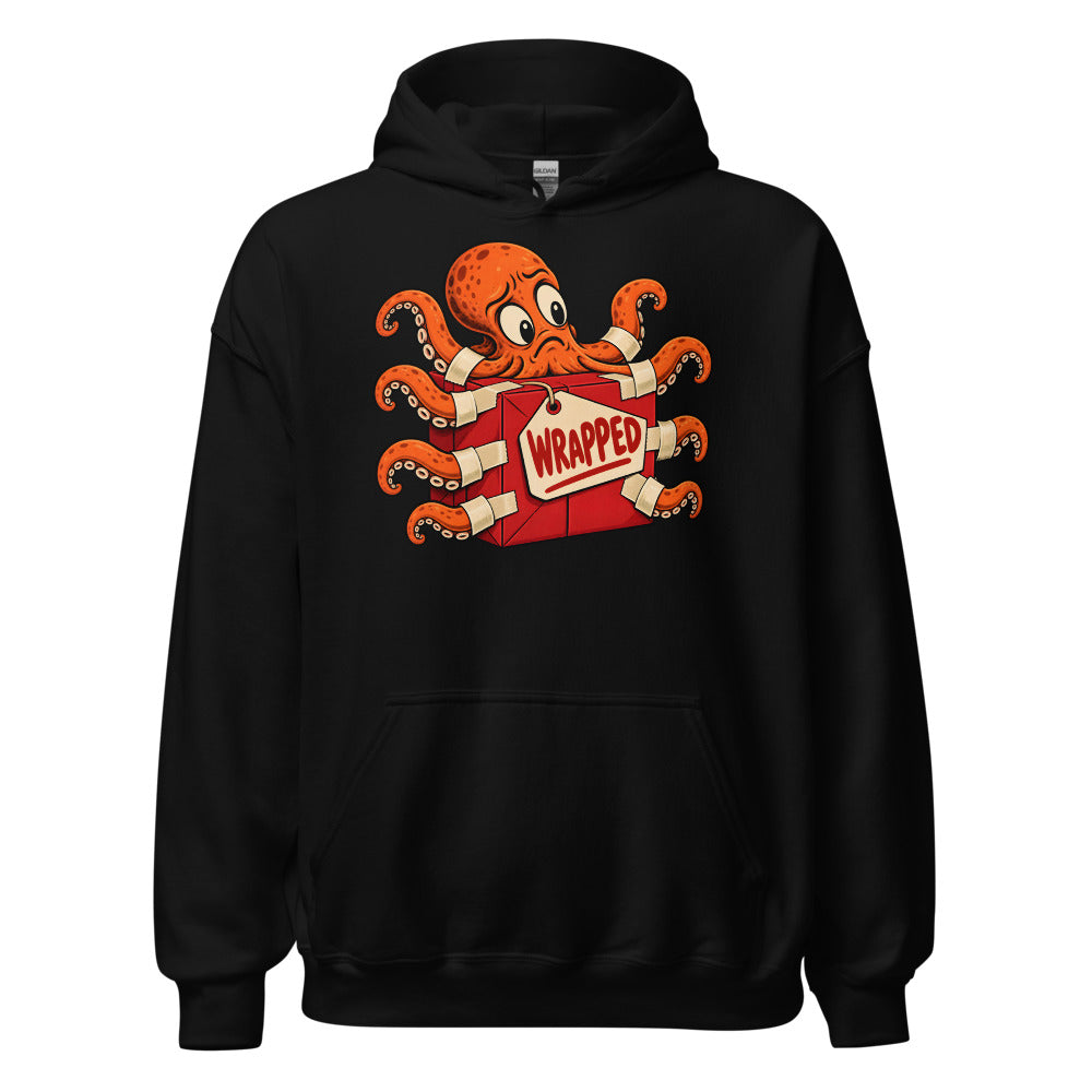 Wrap Trap Octopus funny Christmas hoodie in Black