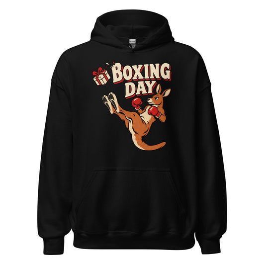 Boxing Day Kangaroo funny Christmas hoodie in Black