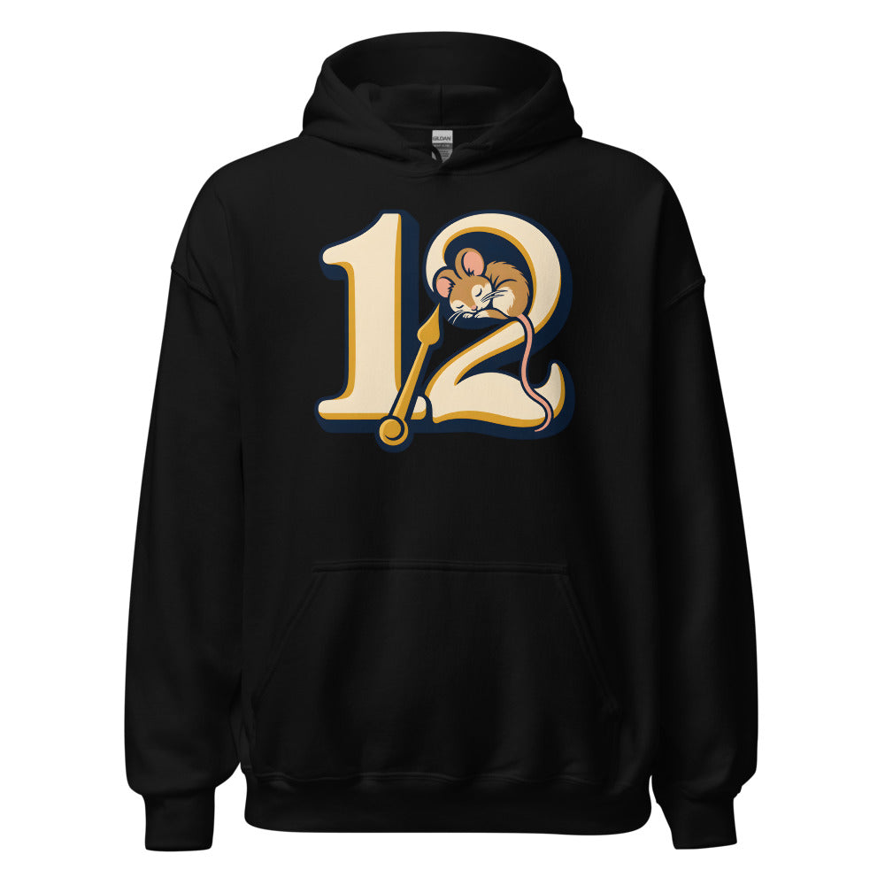 Midnight Countdown Nap Dormouse funny New Year's hoodie in Black