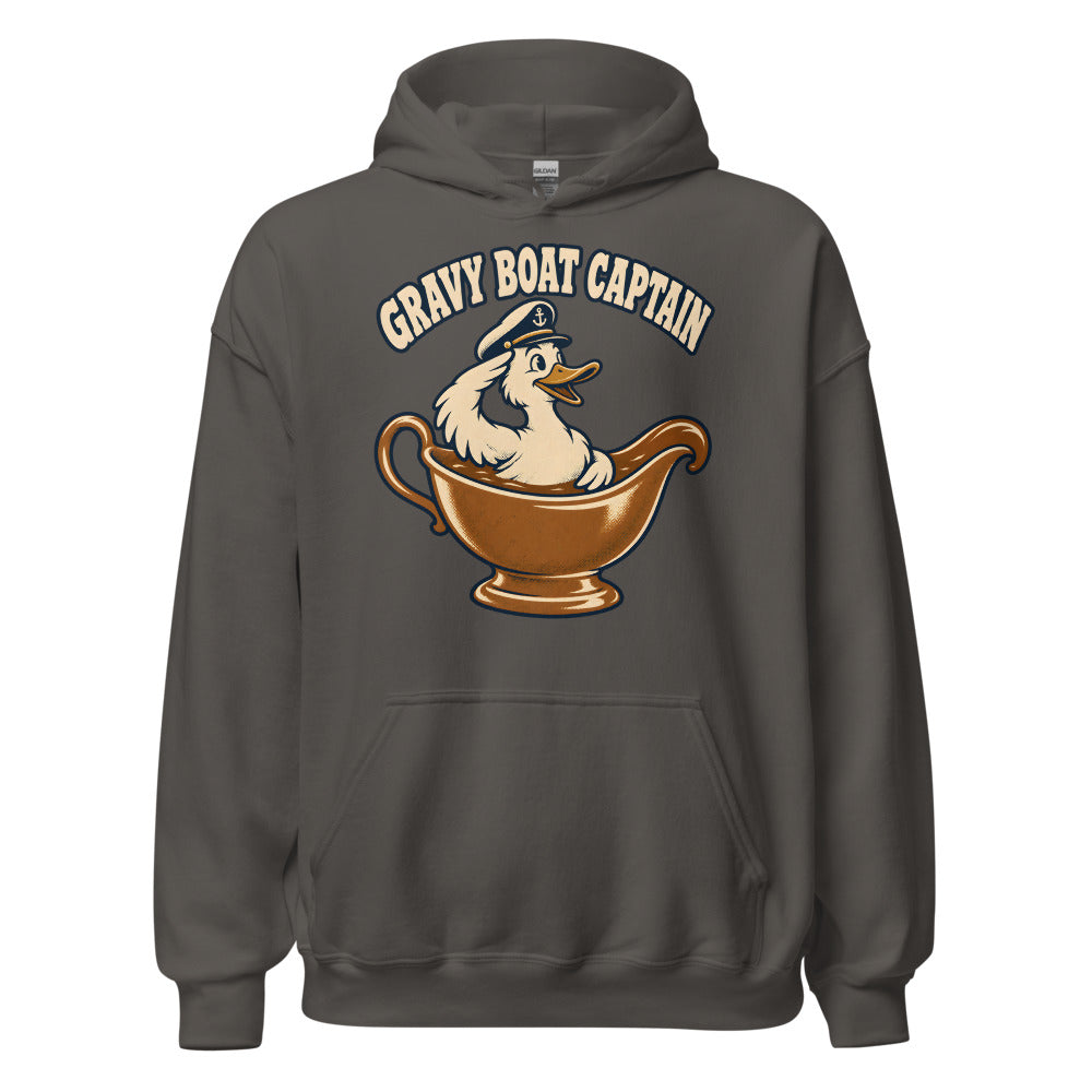Gravy Boat Captain Duck funny Thanksgiving hoodie in Asphalt