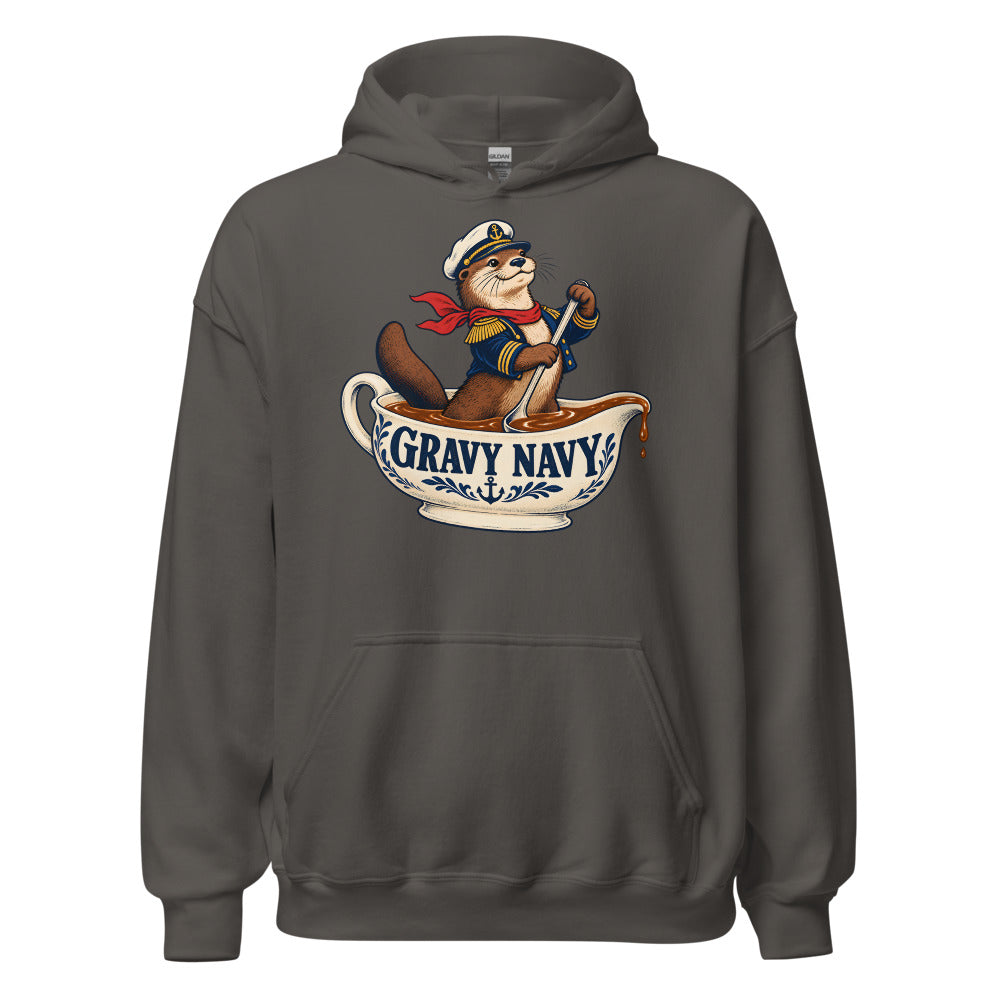 Gravy Navy Otter funny Thanksgiving hoodie in Asphalt
