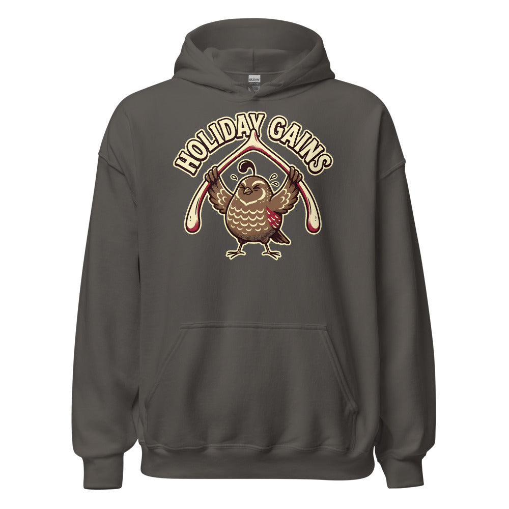 Holiday Gains Quail funny Thanksgiving hoodie in Asphalt