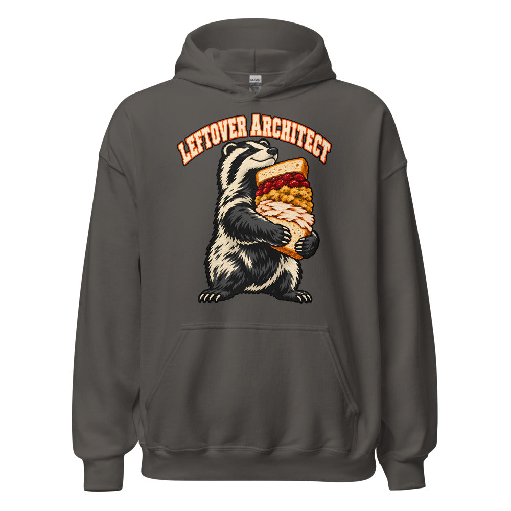 Leftover Architect Badger funny Thanksgiving hoodie in Asphalt