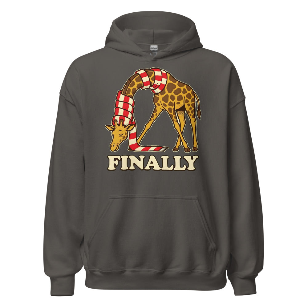 Finally, a Scarf Giraffe funny winter hoodie in Asphalt
