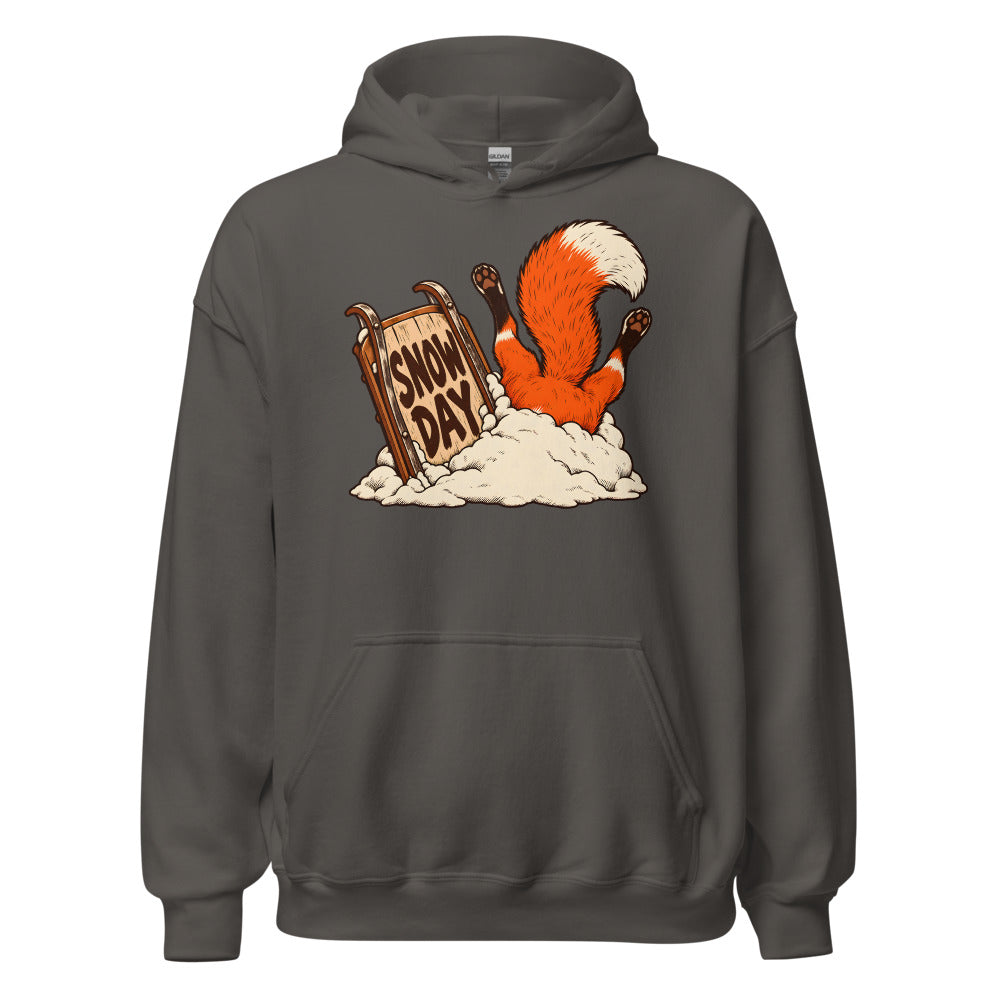Snow Day Dive Fox funny winter hoodie in Asphalt