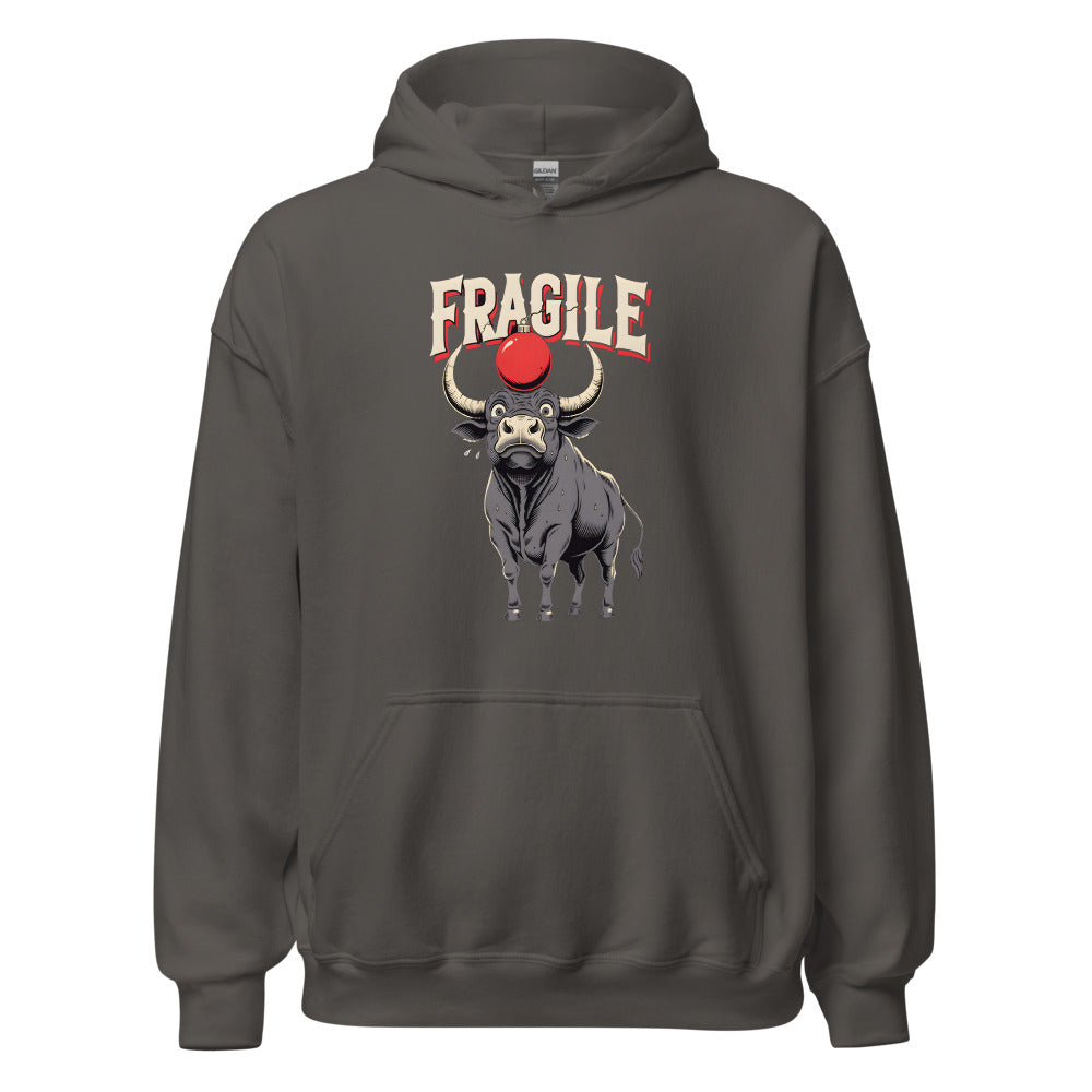 Fragile Ornament Bull funny Christmas hoodie in Asphalt