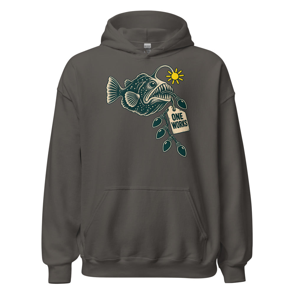 One Works Anglerfish funny Christmas hoodie in Asphalt