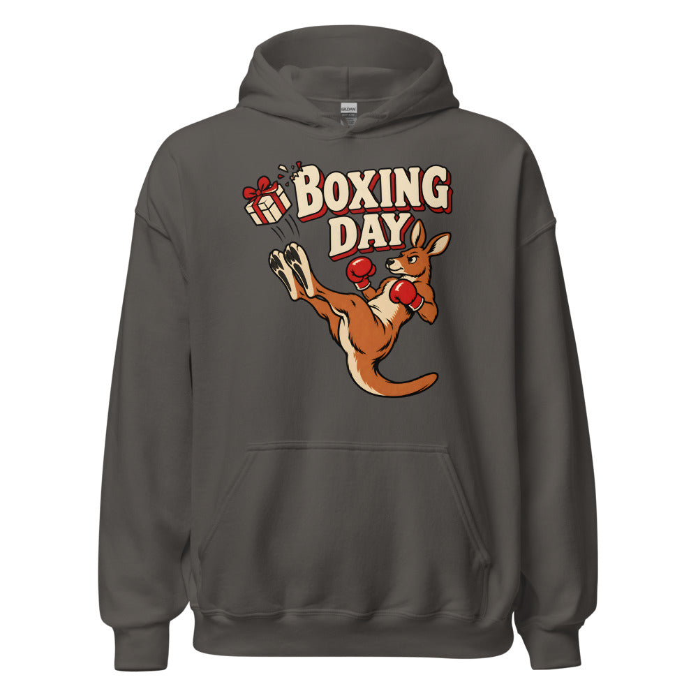 Boxing Day Kangaroo funny Christmas hoodie in Asphalt