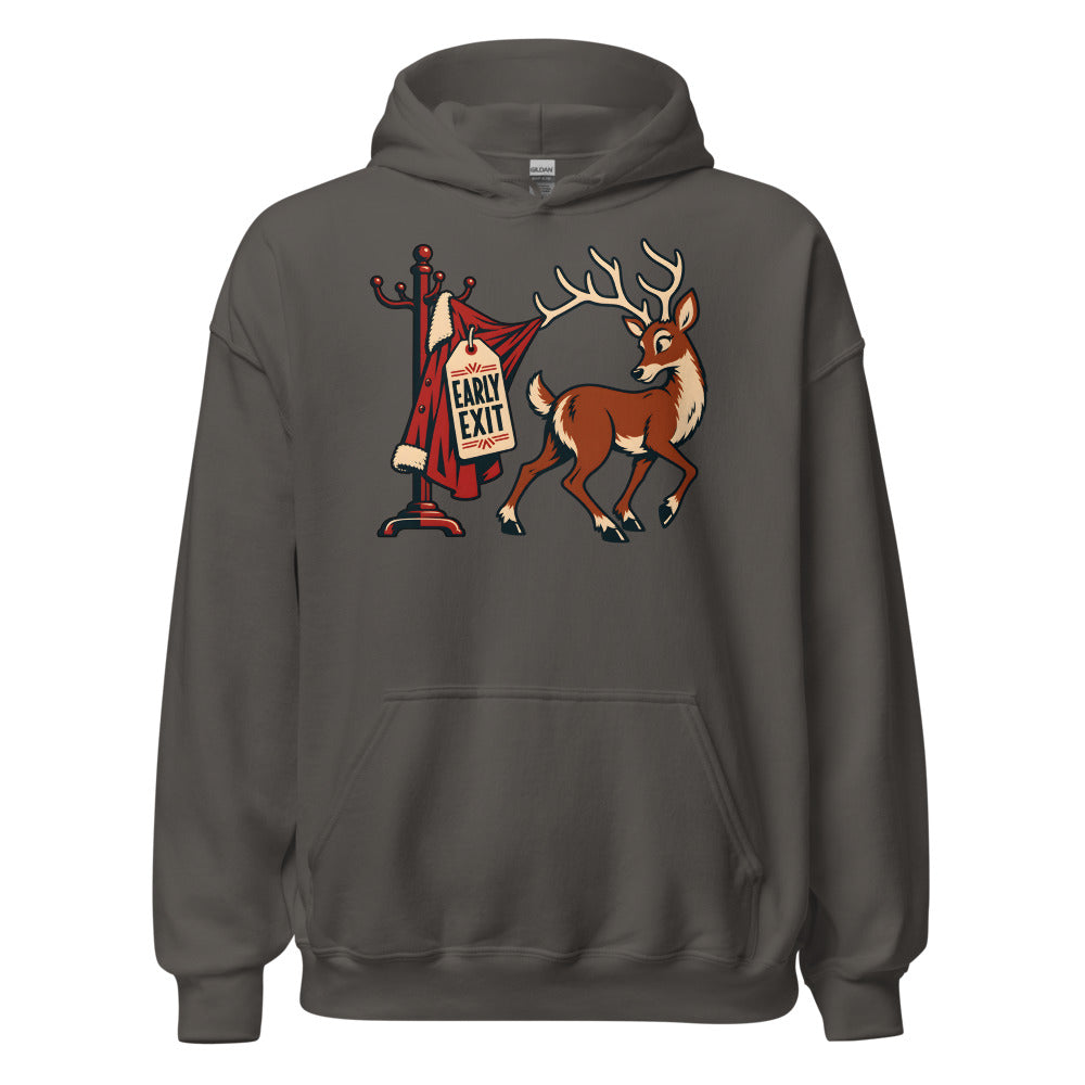 Holiday Party Exit Reindeer funny New Year's hoodie in Asphalt