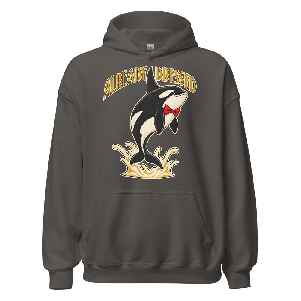 Already Dressed Orca funny New Year's hoodie in Asphalt