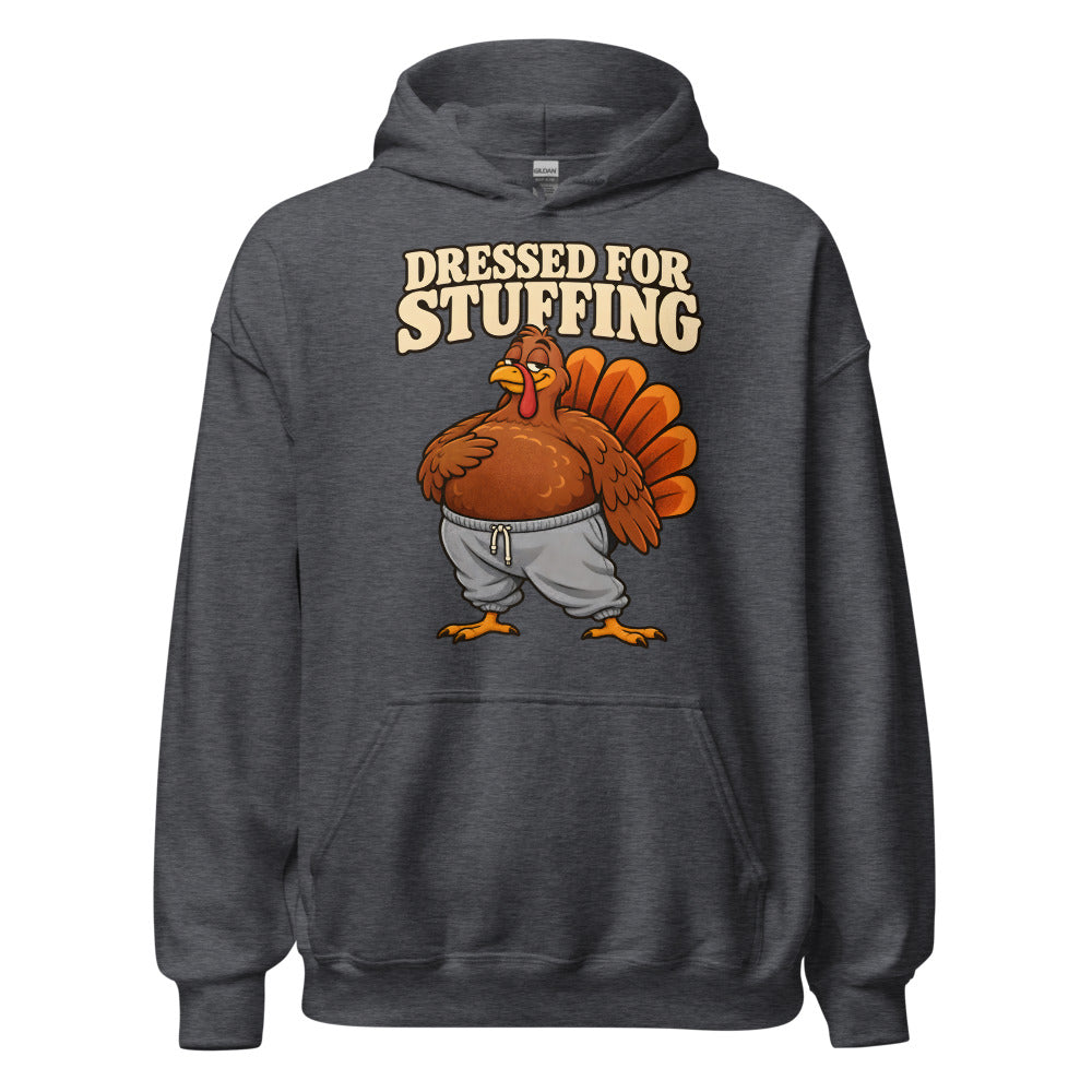 Dressed for Stuffing Turkey funny Thanksgiving hoodie in Dark Grey Heather