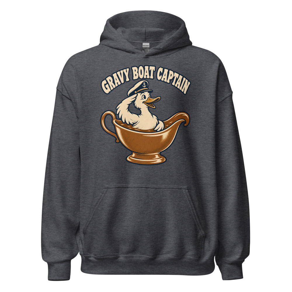 Gravy Boat Captain Duck funny Thanksgiving hoodie in Dark Grey Heather