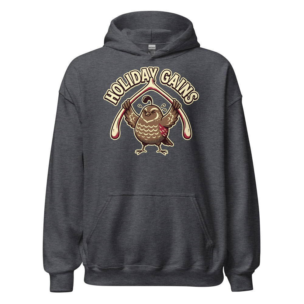 Holiday Gains Quail funny Thanksgiving hoodie in Dark Grey Heather