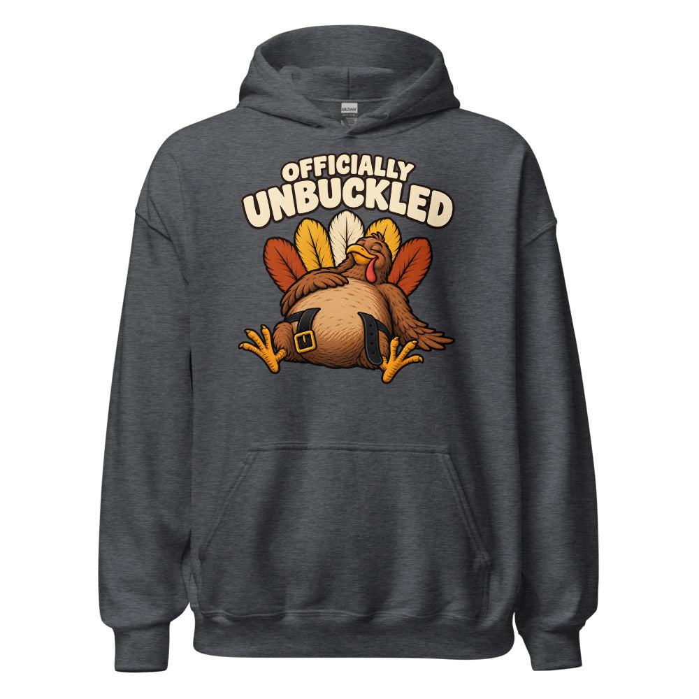 Officially Unbuckled Turkey funny Thanksgiving hoodie in Dark Grey Heather