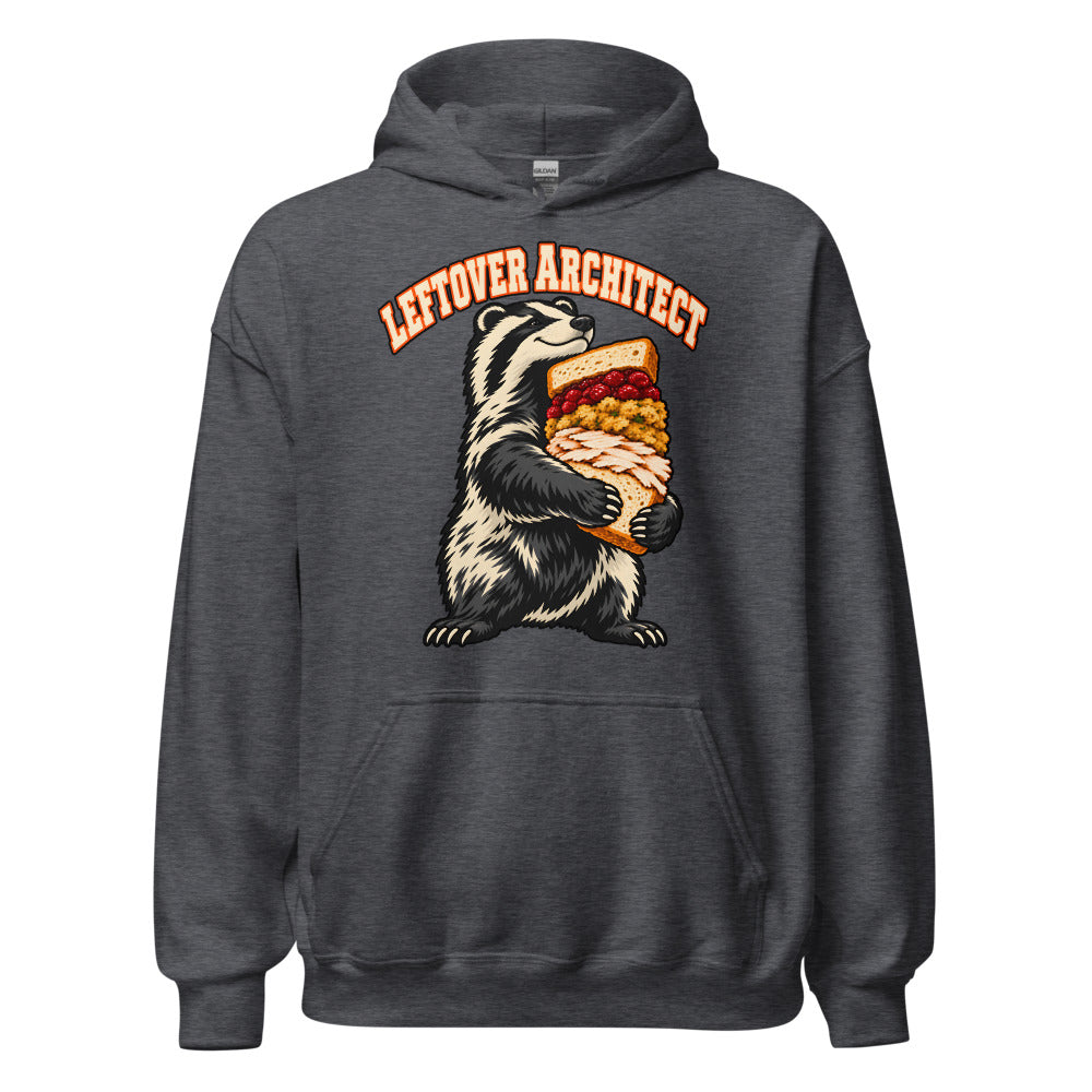 Leftover Architect Badger funny Thanksgiving hoodie in Dark Grey Heather