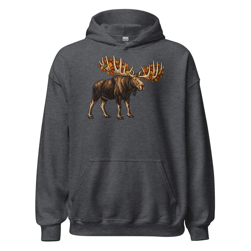Rake Duty Moose funny fall hoodie in Dark Grey Heather