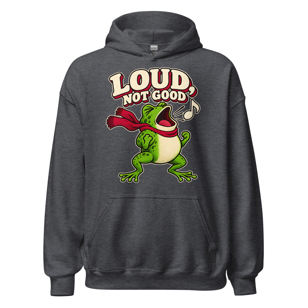 Carol Soloist Frog funny Christmas hoodie in Dark Grey Heather
