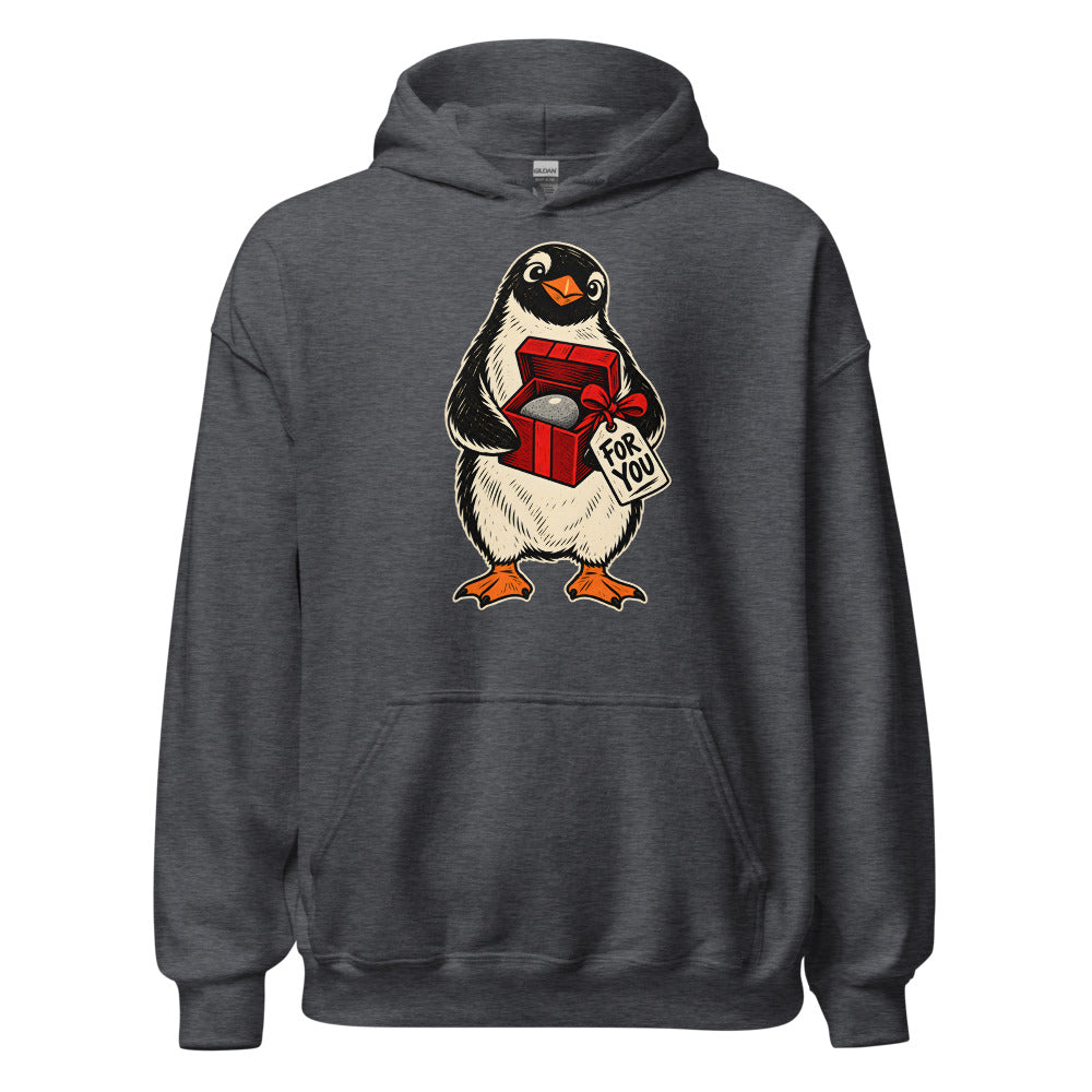 Perfect Pebble Penguin funny Christmas hoodie in Dark Grey Heather