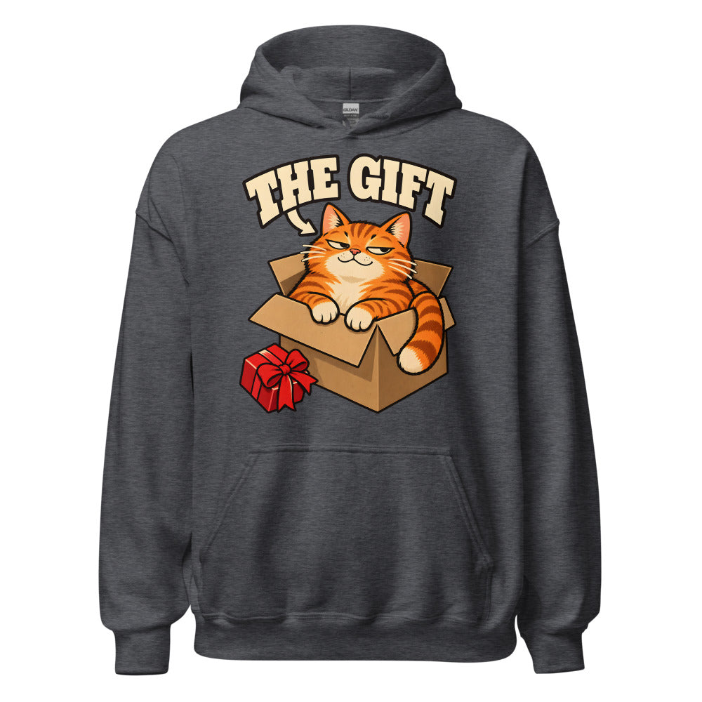 The Gift Cat funny Christmas hoodie in Dark Grey Heather