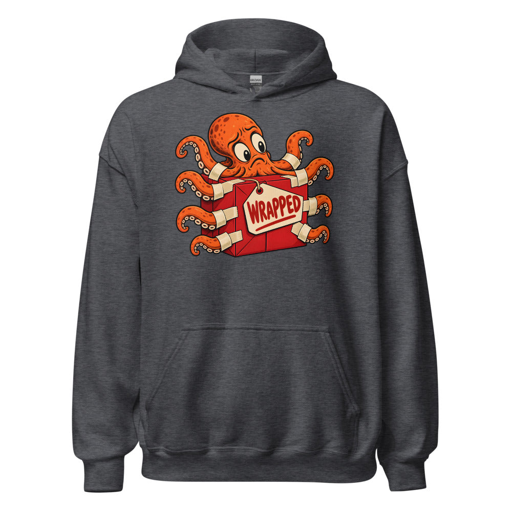 Wrap Trap Octopus funny Christmas hoodie in Dark Grey Heather