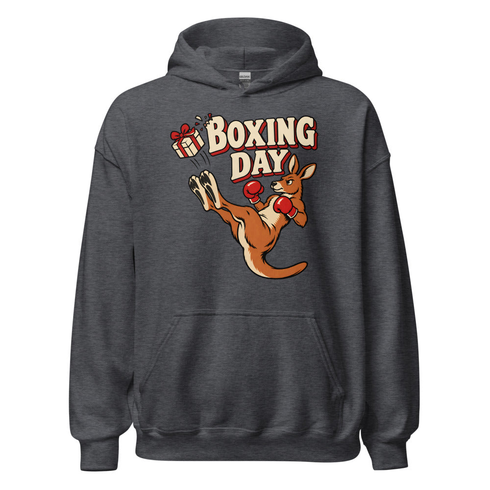 Boxing Day Kangaroo funny Christmas hoodie in Dark Grey Heather