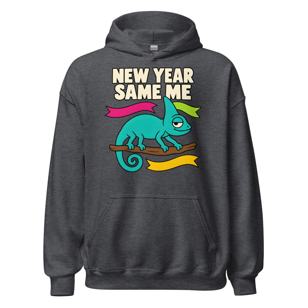 New Year Same Me Chameleon funny New Year's hoodie in Dark Grey Heather