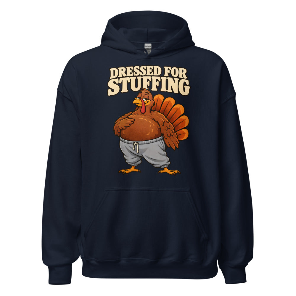 Dressed for Stuffing Turkey funny Thanksgiving hoodie in Navy