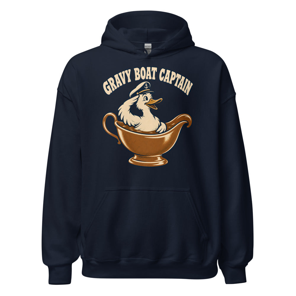 Gravy Boat Captain Duck funny Thanksgiving hoodie in Navy