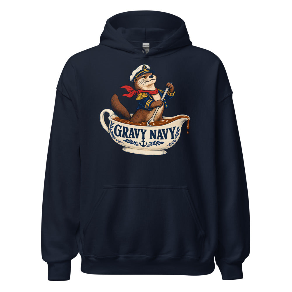 Gravy Navy Otter funny Thanksgiving hoodie in Navy
