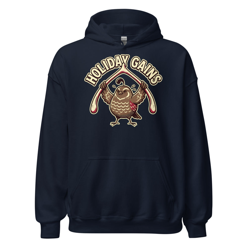 Holiday Gains Quail funny Thanksgiving hoodie in Navy