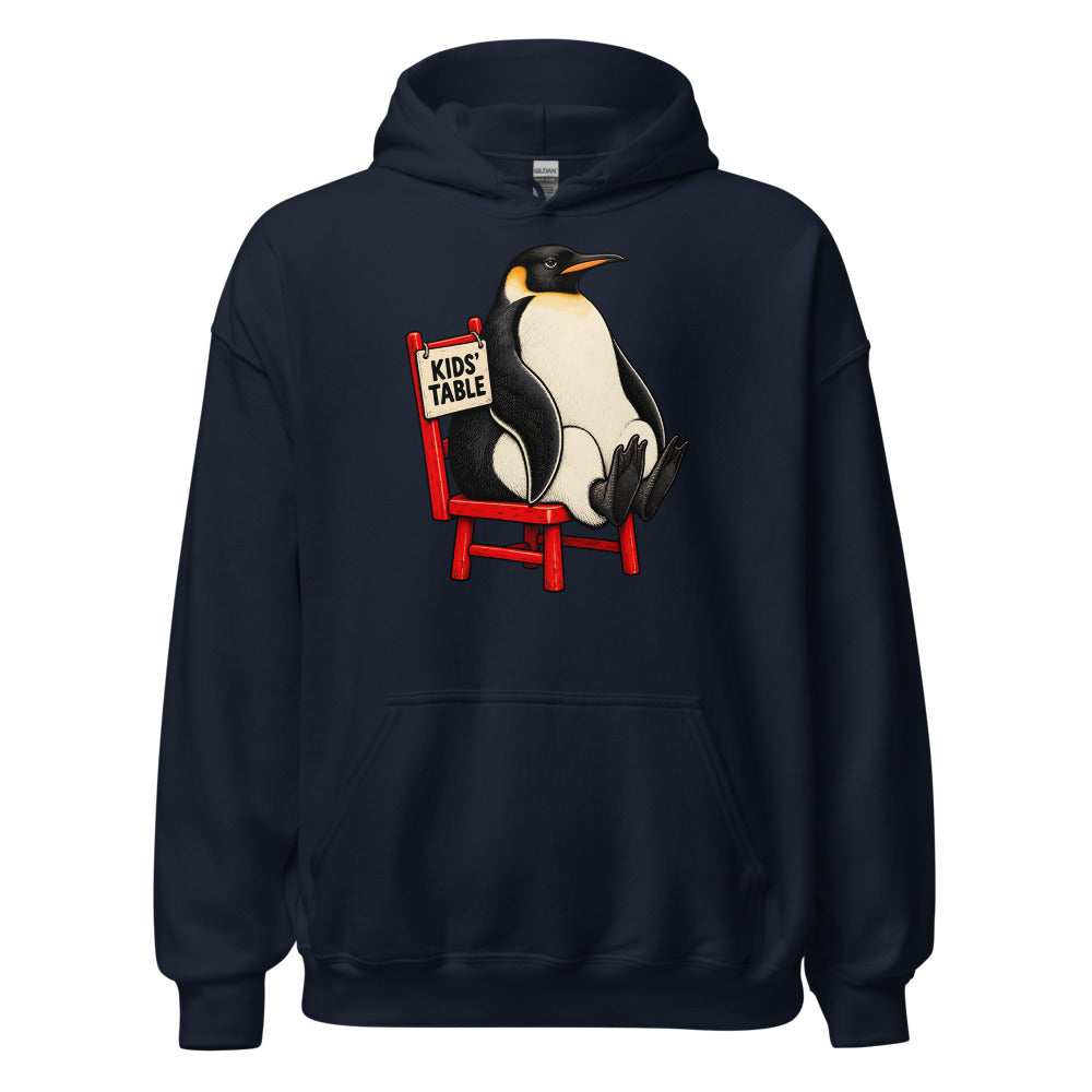 Kids' Table Veteran Penguin funny Thanksgiving hoodie in Navy