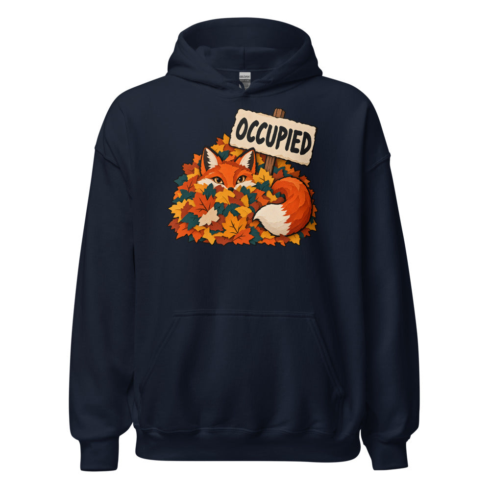 Leaf Pile Sublet Fox funny fall hoodie in Navy