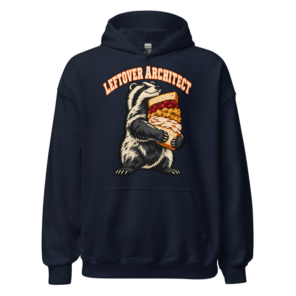 Leftover Architect Badger funny Thanksgiving hoodie in Navy