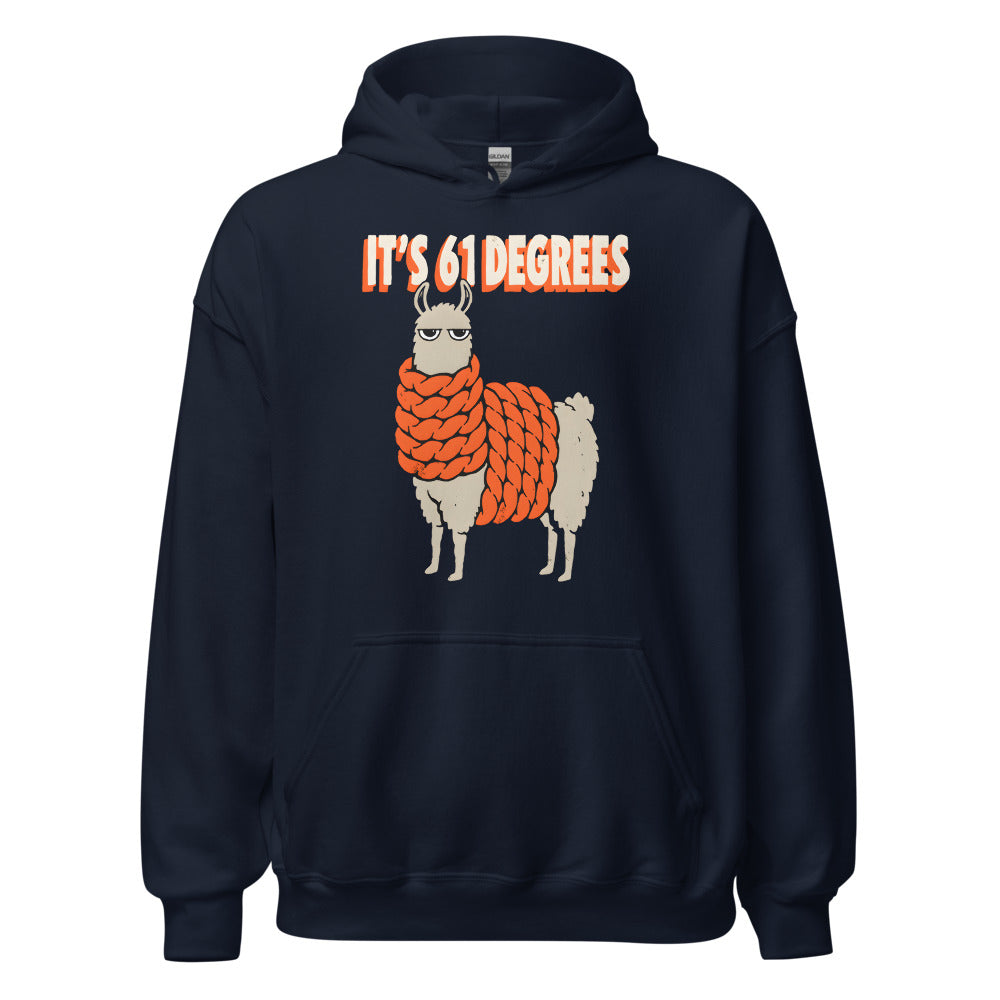 It's 61 Degrees Llama funny fall hoodie in Navy