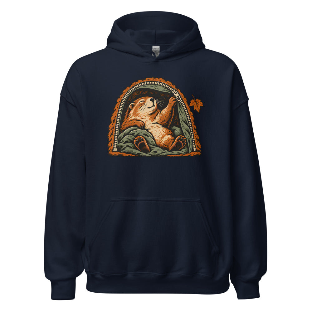 Hibernation Permit Groundhog funny winter hoodie in Navy
