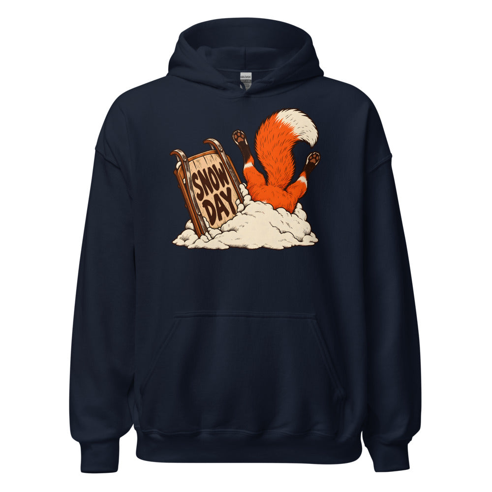 Snow Day Dive Fox funny winter hoodie in Navy