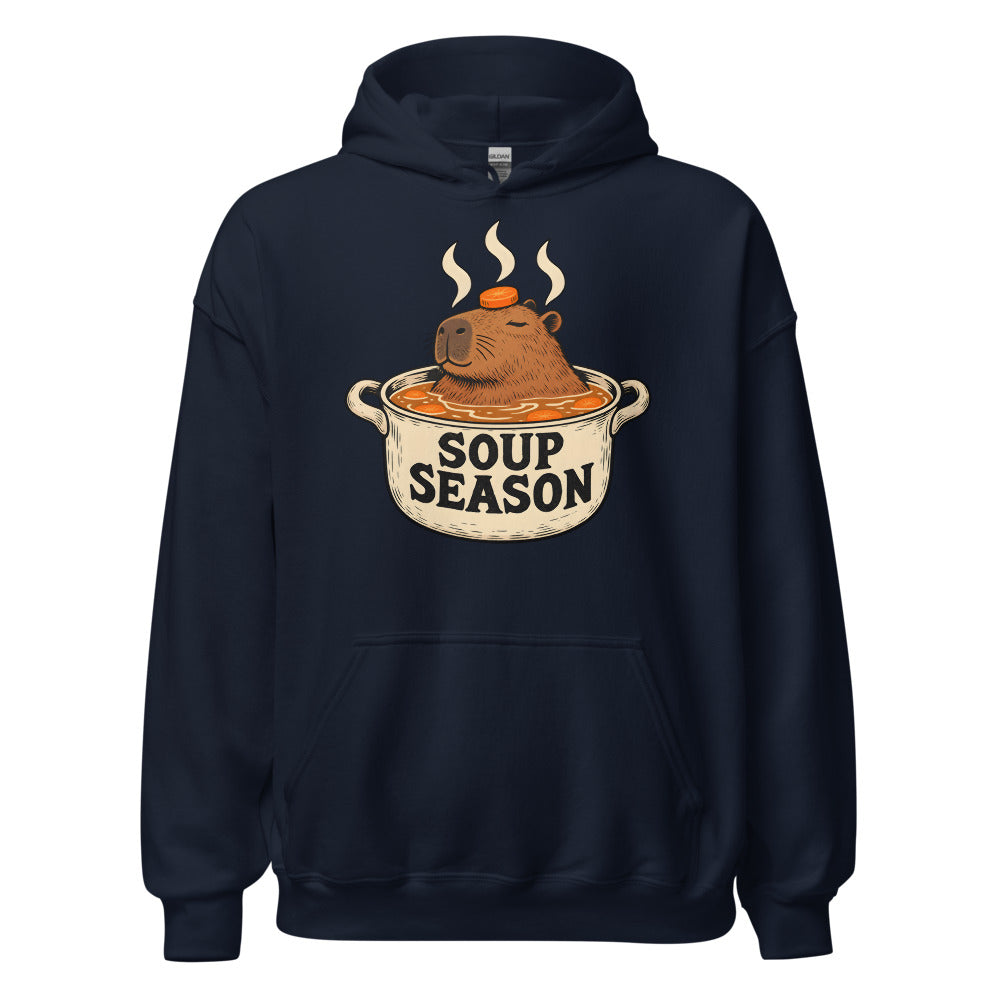 Soup Season Capybara funny winter hoodie in Navy