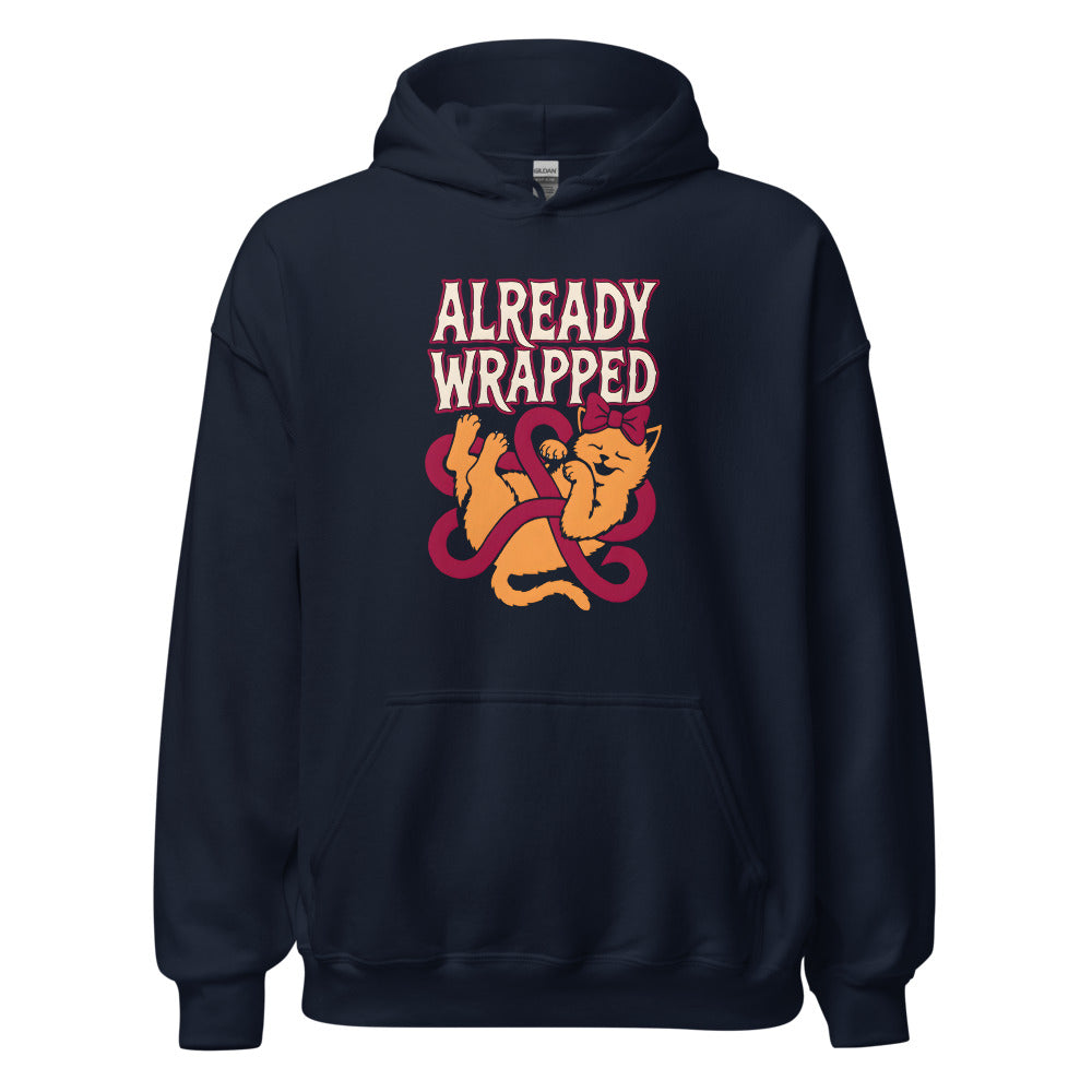 Already Wrapped Kitten funny Christmas hoodie in Navy