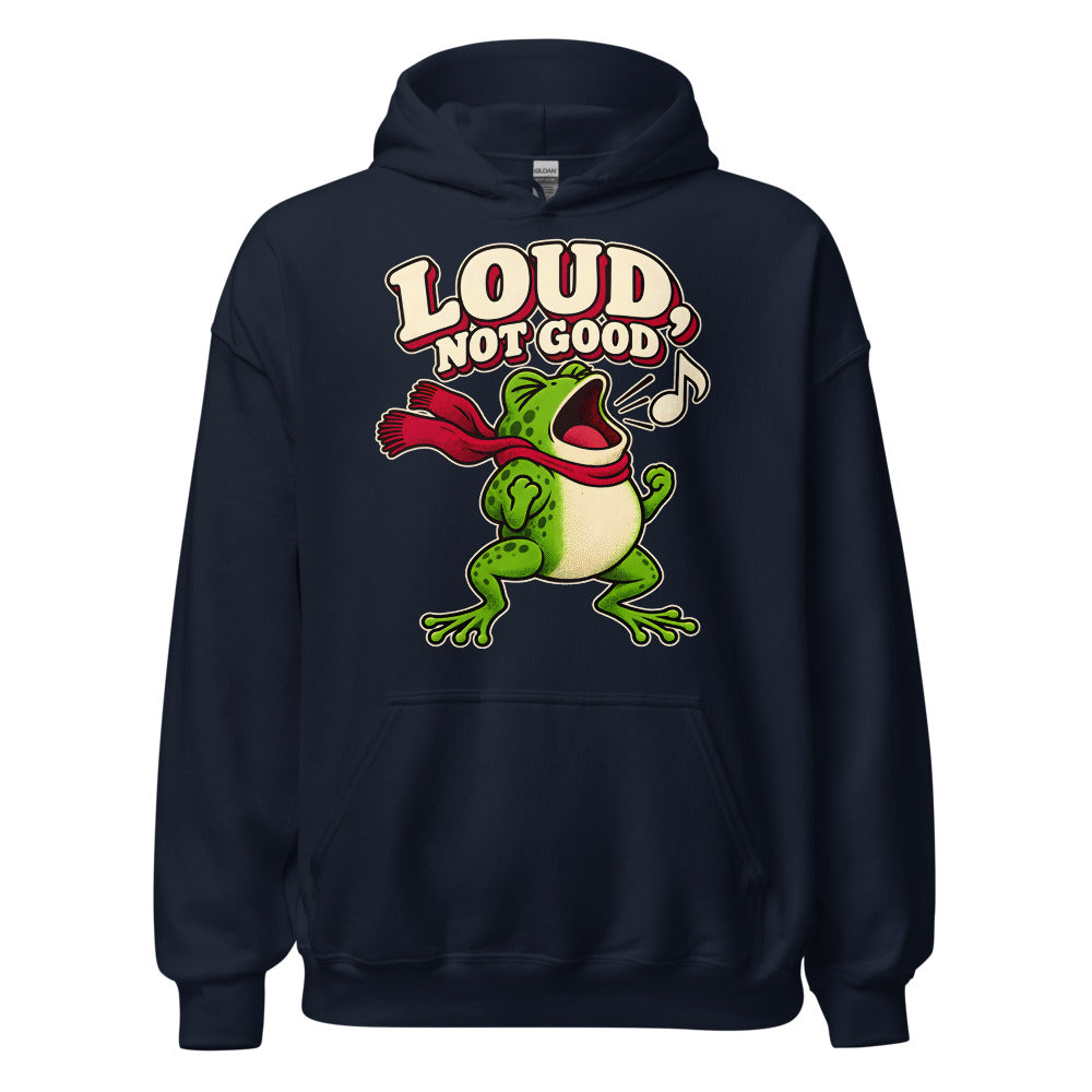 Carol Soloist Frog funny Christmas hoodie in Navy