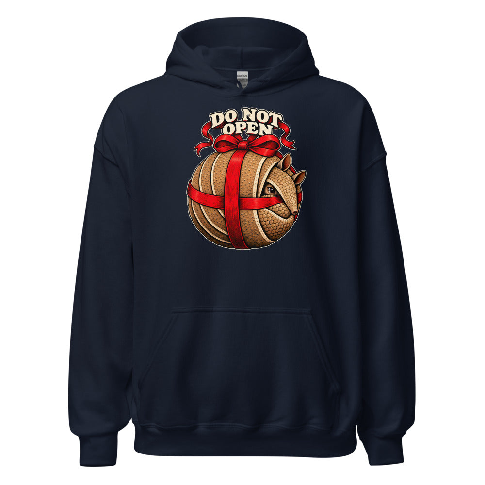 Do Not Open Armadillo funny Christmas hoodie in Navy