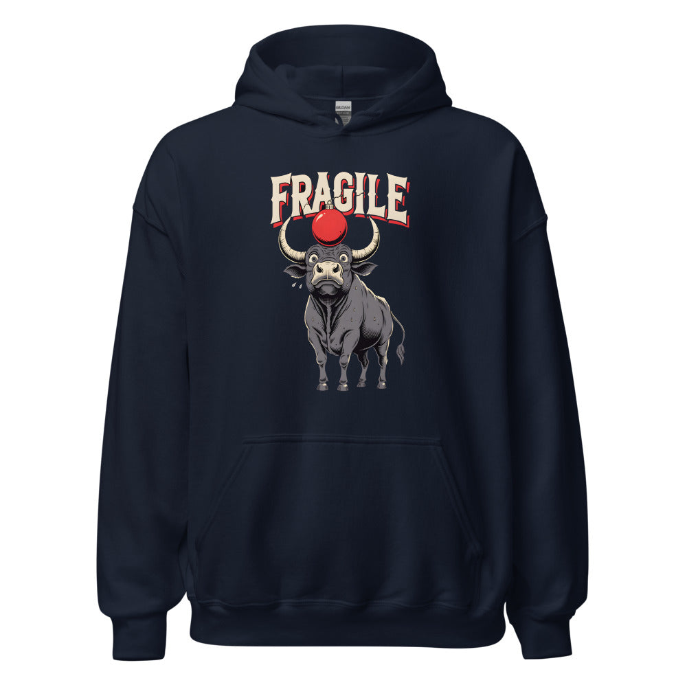 Fragile Ornament Bull funny Christmas hoodie in Navy