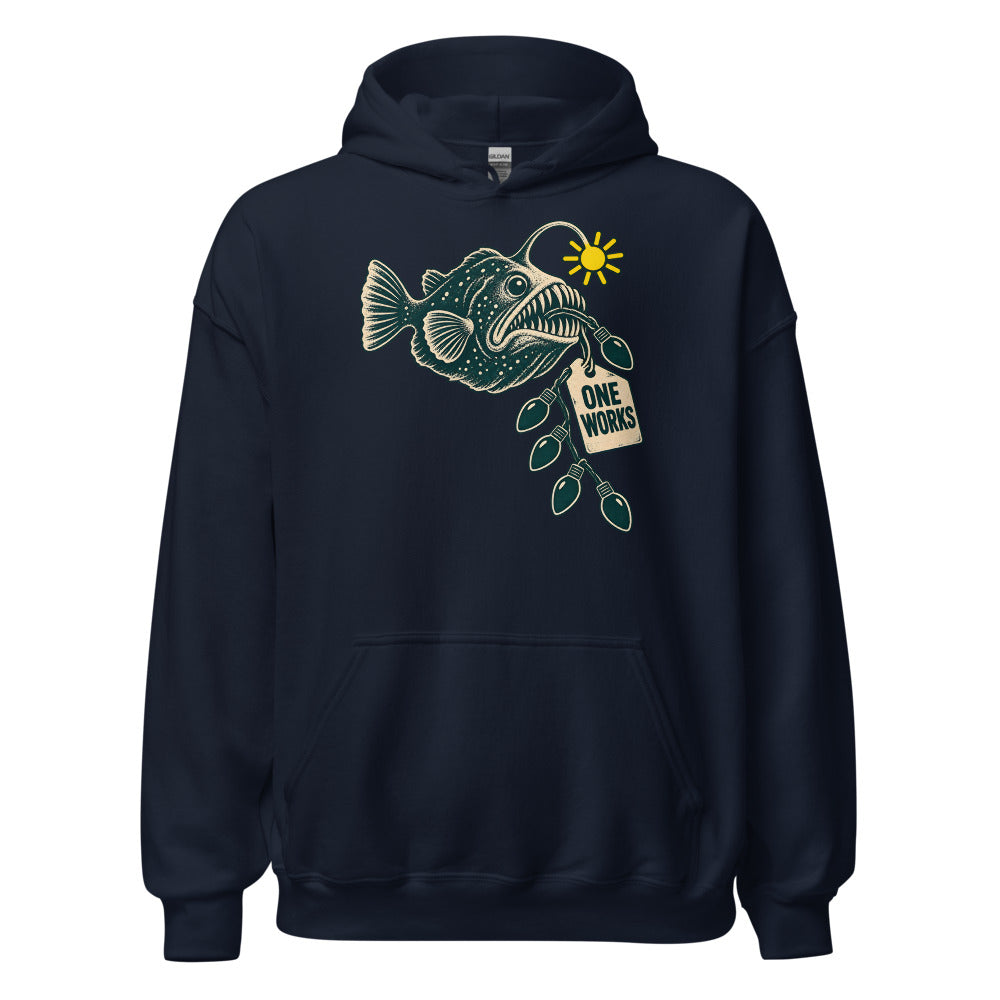 One Works Anglerfish funny Christmas hoodie in Navy
