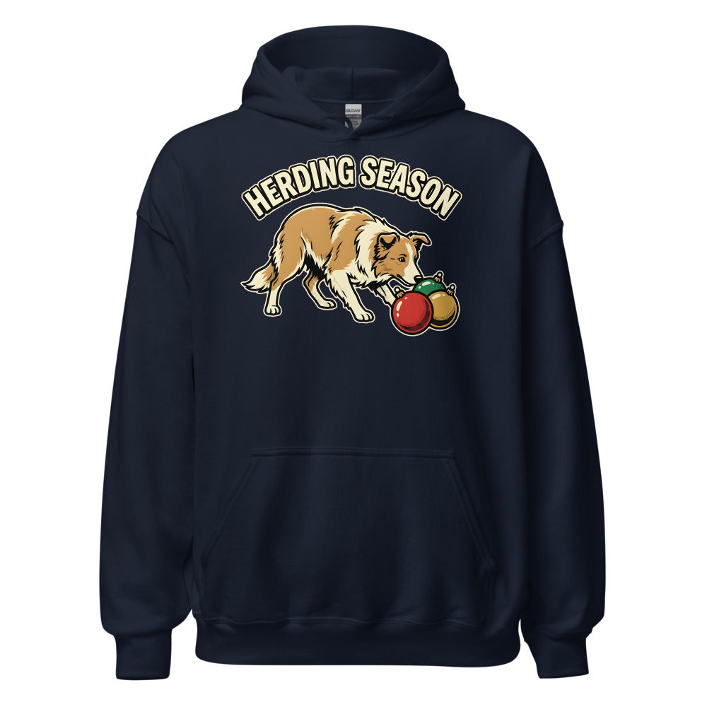 Ornament Wrangler Border Collie funny Christmas hoodie in Navy