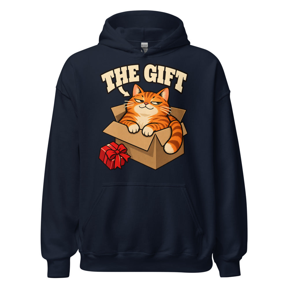 The Gift Cat funny Christmas hoodie in Navy