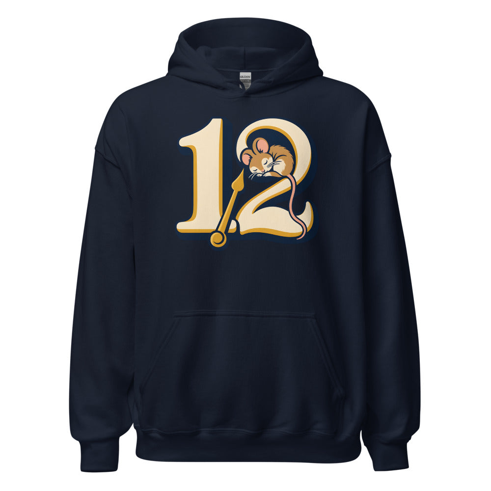 Midnight Countdown Nap Dormouse funny New Year's hoodie in Navy