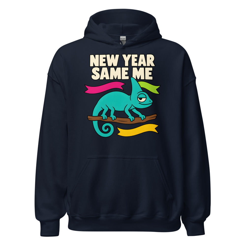 New Year Same Me Chameleon funny New Year's hoodie in Navy