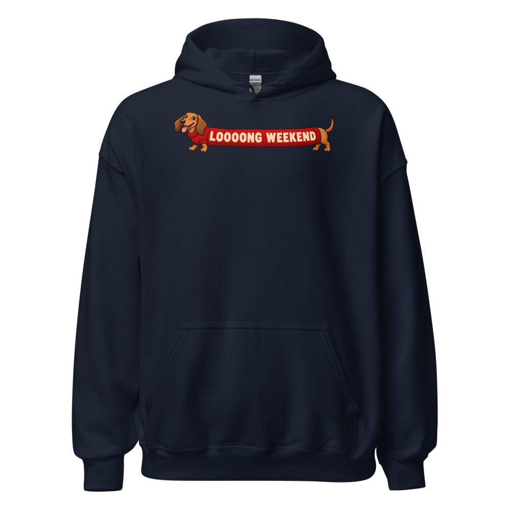 Long Weekend Dachshund funny New Year's hoodie in Navy