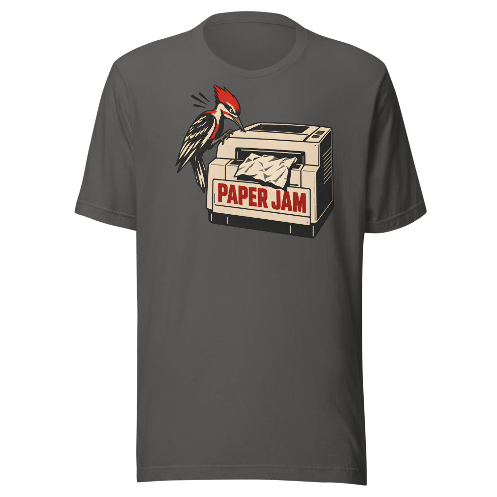 Paper Jam Patrol Woodpecker Shirt in Asphalt - front view