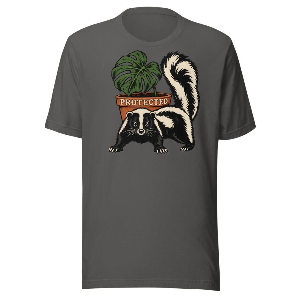 Plant Security Skunk funny graphic t-shirt in Asphalt
